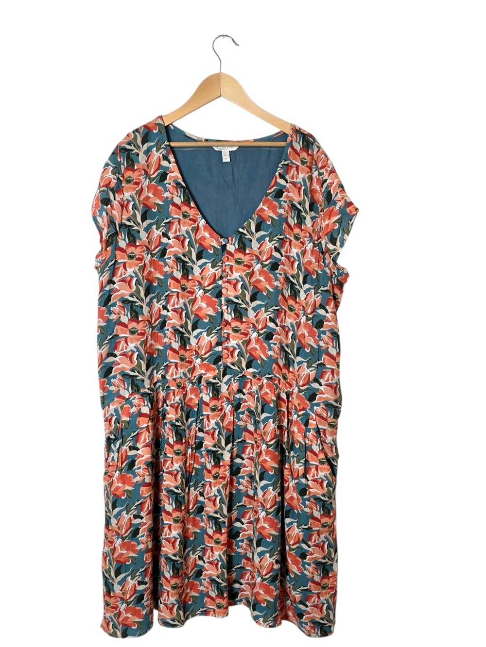 Garnet Hill Marina Crepe Dress XL Viscose Floral Pockets Oversized Vacation Boho
